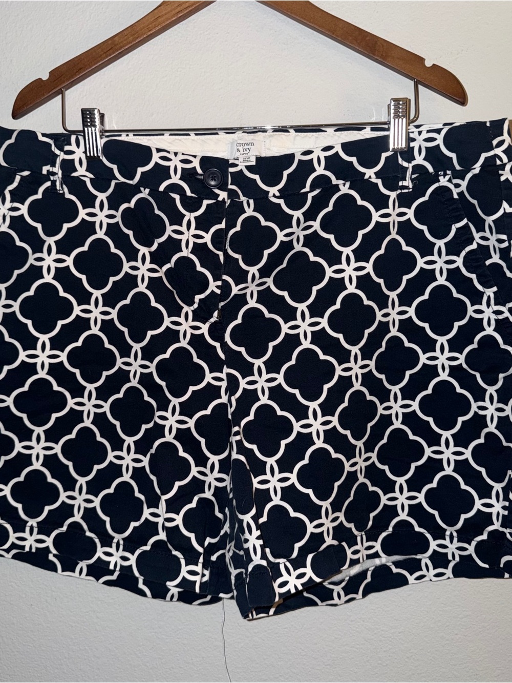 crown & ivy Navy and White Geometric Print Shorts